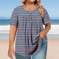 thumbnail image 1 of Blczomt Plus Size Womens Tops Striped Oversized Shirt Round Neck Pink Casual Button Short Sleeve T Shirts for Women, 1 of 6