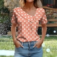 thumbnail image 1 of Blczomt Polka Dot Womens Tops Short Sleeve Cute Shirt Dressy Casual Orange Button V Neck Women Blouses, 1 of 6