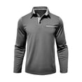 thumbnail image 1 of Blczomt Polo Mens Polo Gray Collared Long Sleeve Dress Shirt Plain Soft Clothes Men, 1 of 5