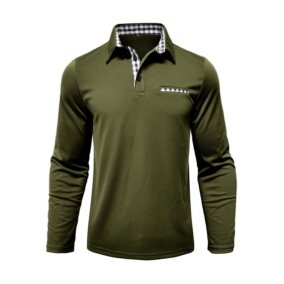 Blczomt Polo Shirts for Men Long Sleeve Polo Collared Green Dress Shirt Plain Soft Clothes Men