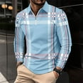 thumbnail image 1 of Blczomt Polo Tees for Men Polo Blue Long Sleeve Plaid Dress Shirt Color Block Half Zip Casual Mens Clothes, 1 of 3
