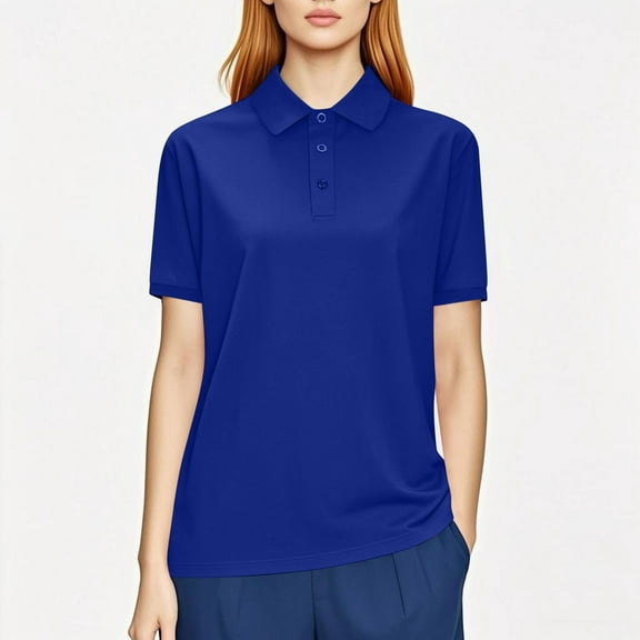 Blczomt Polo Womens Spring Tops Collared Short Sleeve Shirt Solid Color Quick Dry Blue 2025 Womens Tshirts