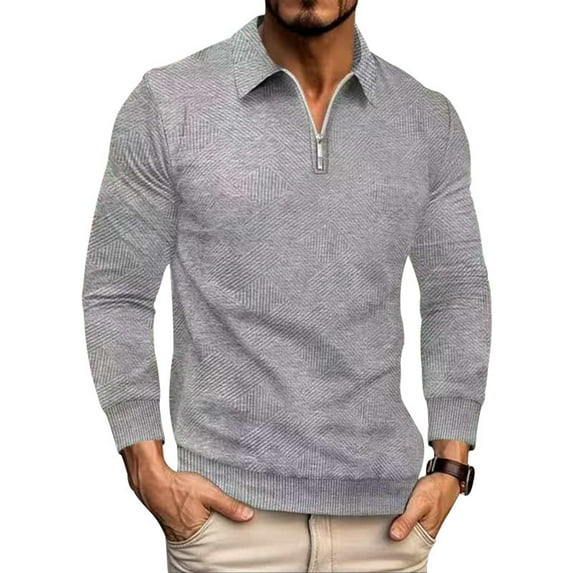 Blczomt Polos Polo Tees for Men Gray Long Sleeve Shirt Vintage 1/4 Zip Solid Big and Tall Mens Clothes