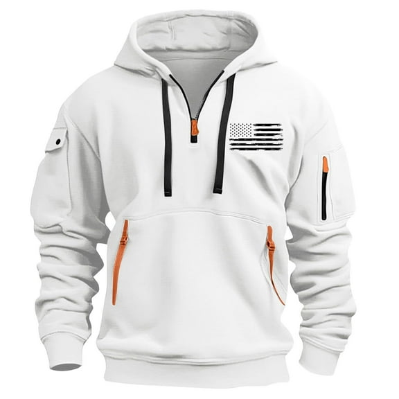Blczomt Pullover Men's Hoodie Tactical Long Sleeve Hoodie White Half Zip Casual Pullover Winter Mens Clothing