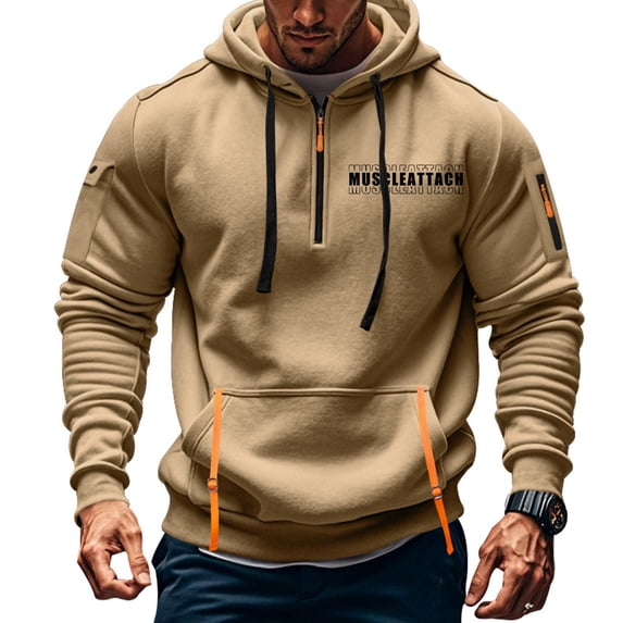 Blczomt Pullover Men's Hoodie Workout Hoodies Yellow Fall Winter Long Sleeve Half Zip Clothes