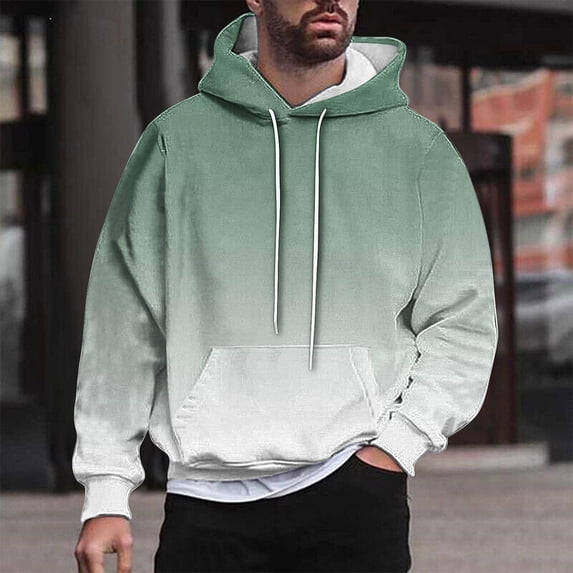 Blczomt Pullover Sweatshirts for Men Big and Tall Winter Hoodie Sweatshirt Casual Loose Green Gradient Men's Clothing
