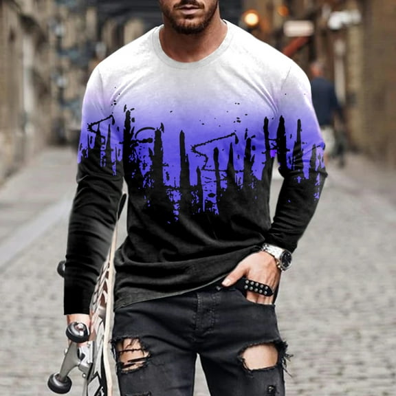Blczomt Purple Mens Shirts Long Sleeve Crew Neck Graphic T Shirts 5xl