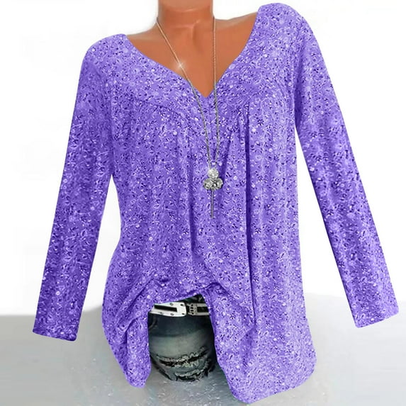 Blczomt Purple Tops for Women Plain Long Sleeve Casual Shirt Soft V Neck Trendy Women Blouses