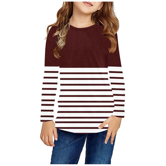 Blczomt Red Girl Shirt Crewneck Striped Tops Cute Long Sleeve Color Block Casual Kids Girls Clothes