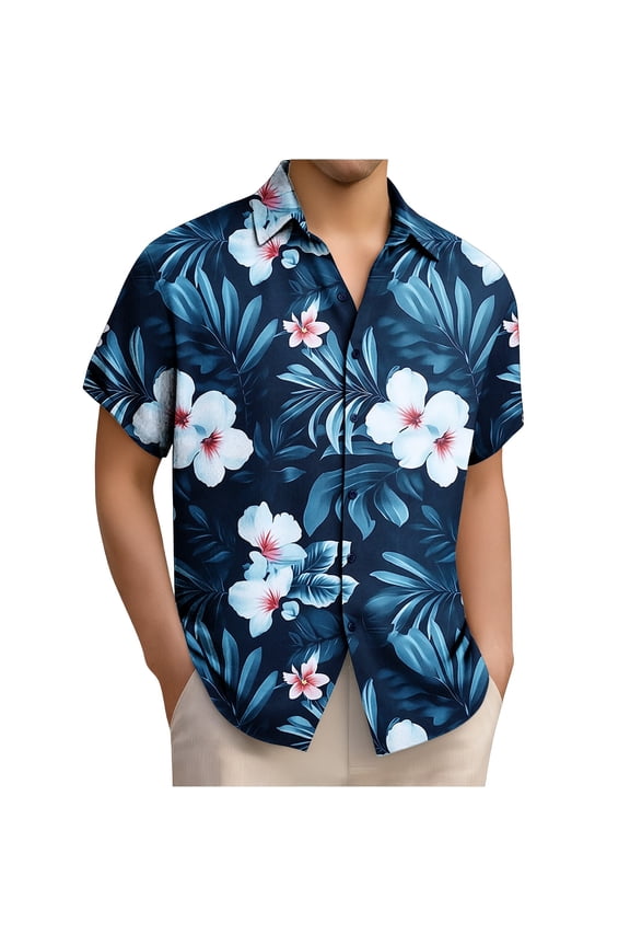Regular-Fit Mens Shirts Casual Hawaiian Big & Tall Button Up Tees Button Down Short Sleeve Big and Tall Mens Tops