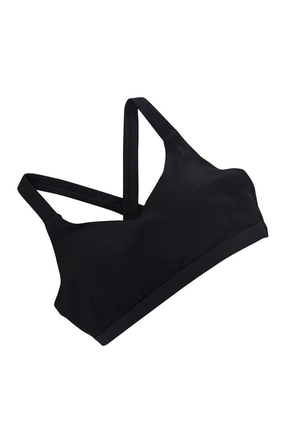 Ribbed Knit Womens Sports Bra Criss Cross Back Adjustable Straps Seamless Wirefree Bras