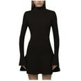 thumbnail image 1 of Blczomt Ribbed Winter Dresses for Women Black Long Sleeve Mini Dress Dressy Casual Solid Mock Neck Dresses, 1 of 5