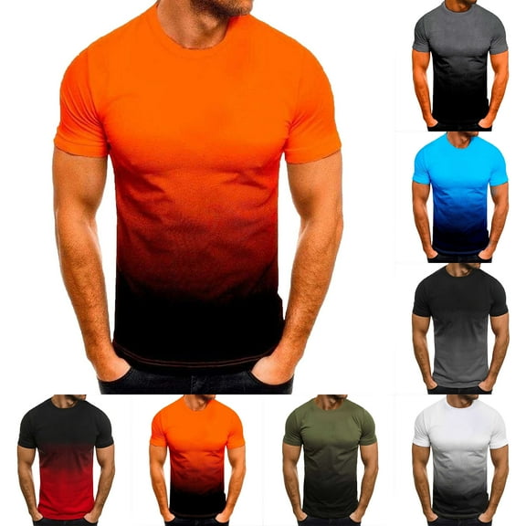 Muscularfit Shirts for Men Orange Short Sleeve Crew Neck Gradient T Shirt 2xl