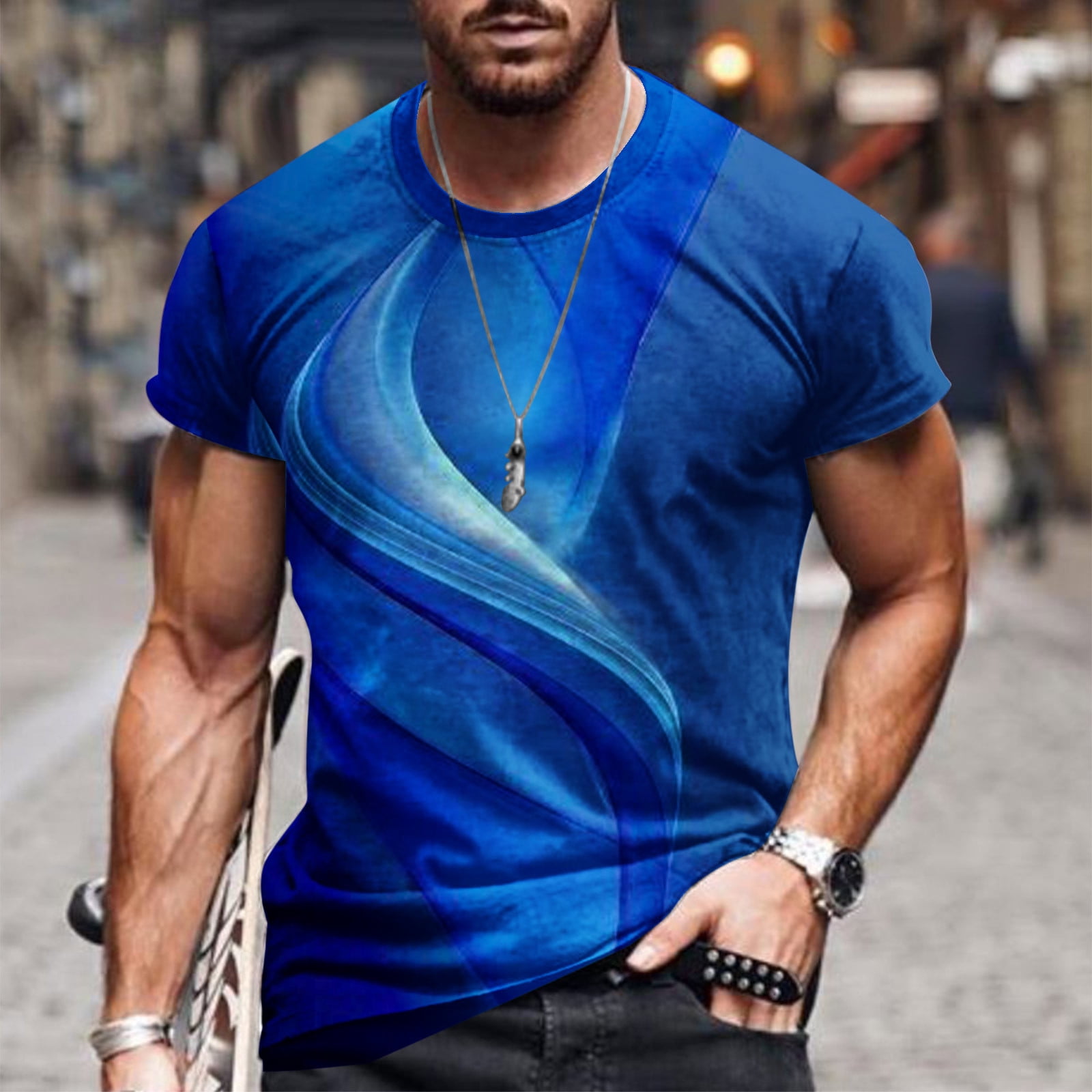 Blczomt Shirts for Men Short Sleeve Blue Crew Neck Graphic T Shirt Xl ...