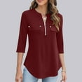 thumbnail image 1 of Blczomt Tunic Tops Women 3/4 Sleeve Plain Red Blouses Dressy Zipper Fall Winter Womens Blouses XXL, 1 of 9