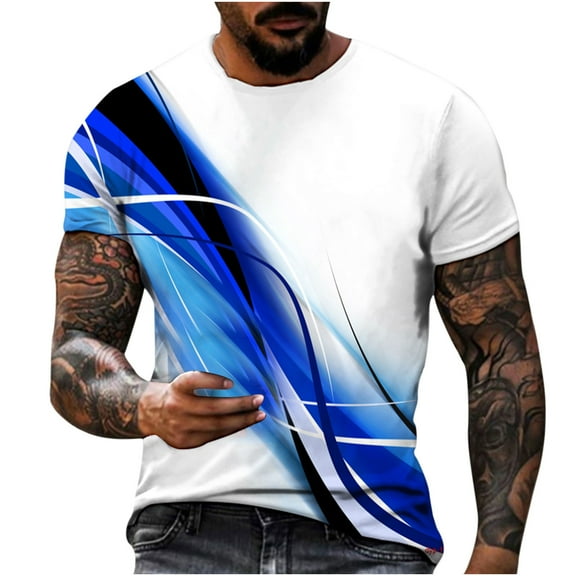 Blczomt Short Sleeve Mens Shirts Blue Crew Neck Graphic T Shirt L