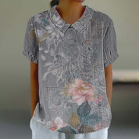 Blczomt Short Sleeve Plus Size Tops for Women Loose Fit Spring Shirt Floral Casual 2025 Ladies Blouses