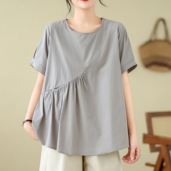 Blczomt Short Sleeve Plus Size Tops for Women Summer Plain T Shirts Loose Fit Casual Gray V Neck Women Shirts