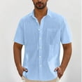 thumbnail image 1 of Blczomt Short Sleeve Shirts for Men Plain Casual Button Down Shirts Button-Up Solid Color Summer Beach Linen Blue Shirt, 1 of 7