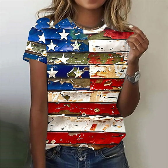 Blczomt Short Sleeve Spring Tops for Women 4th of July Independence Day Tees American Flag Patriotic 2025 Womens Shirts Casual