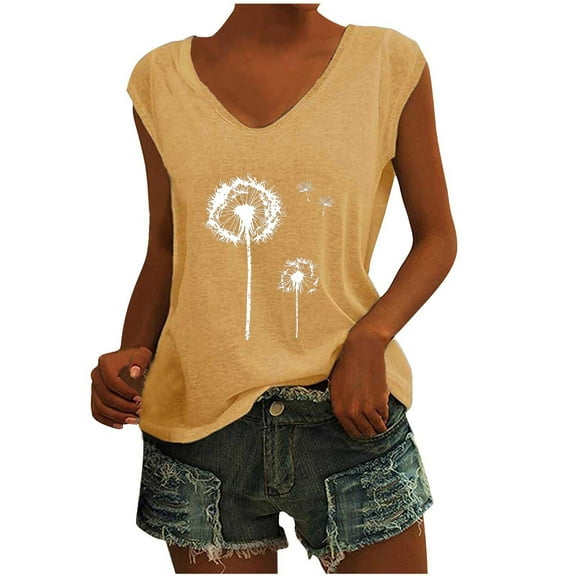 Blczomt Short Sleeve Summer Tops for Women 2025 Graphic Casual Tees V Neck Yellow Floral Y2k Womens T Shirts