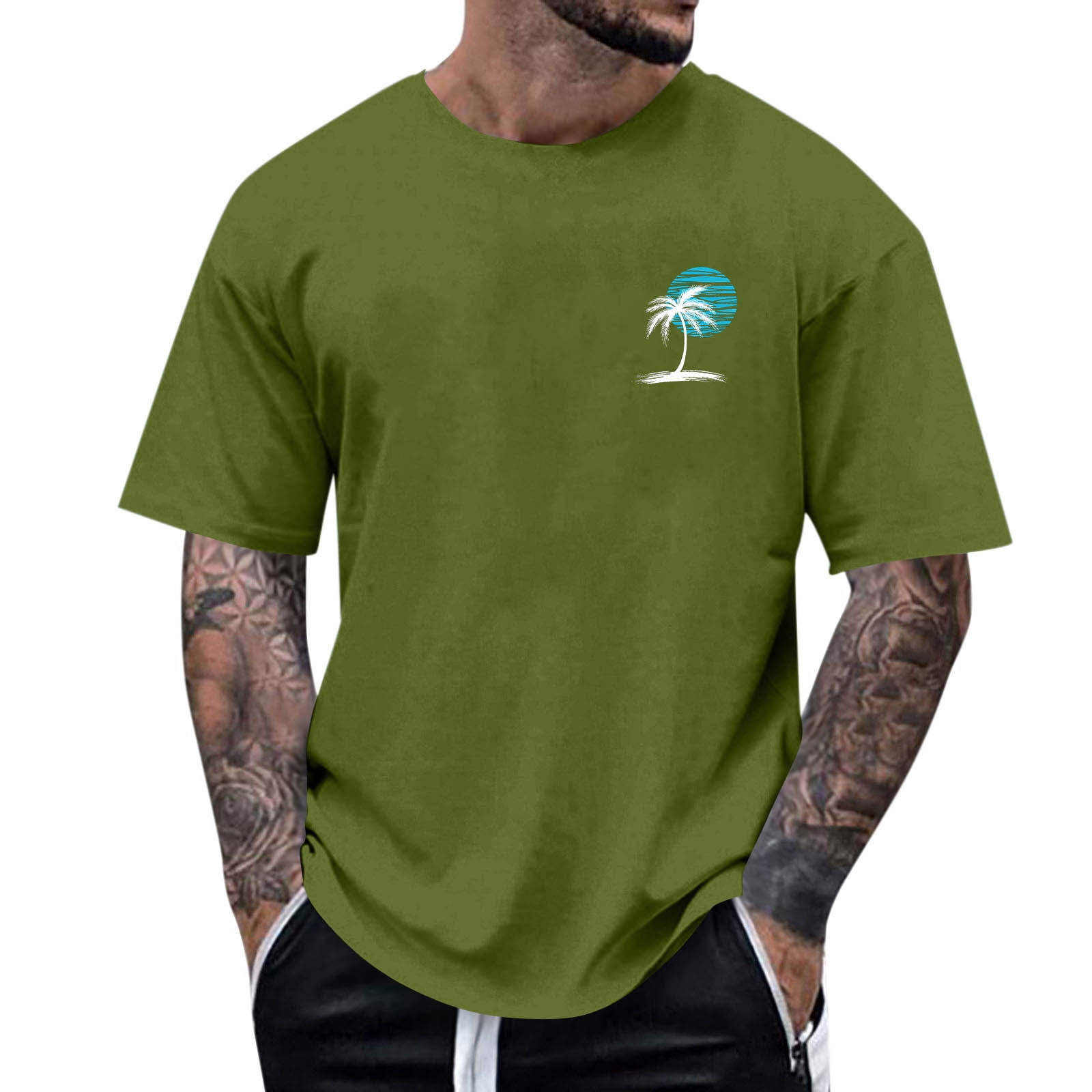 Blczomt Short Sleeve T Shirt Men Crew Neck Summer Beach T Shirts