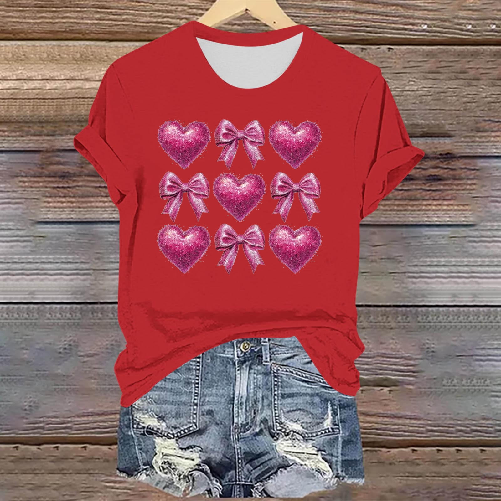 Blczomt Short Sleeve Tops for Women Crewneck Graphic Red T Shirts Soft ...