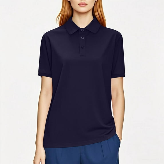 Blczomt Short Sleeve Women Tops on Sale under $10 Collared Polo Shirt 2025 Blue Solid Color Quick Dry Womens Summer Blouses