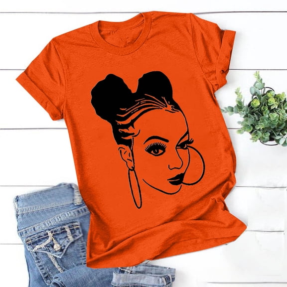 Blczomt Short Sleeve Womens Plus Size Tops Summer Graphic Tee Shirt Orange Round Neck Blouses for Women Casual