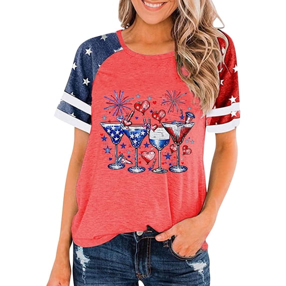 Blczomt Short Sleeve Womens Summer Tops Independence Day 4th of July T Shirts Patriotic Crew Neck Red Trendy Blouses Women
