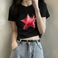 thumbnail image 1 of Blczomt Short Sleeve Womens Tops Crop Lightweight Basic Tees Trendy Crew Neck Star Print Black Women Blouses, 1 of 6