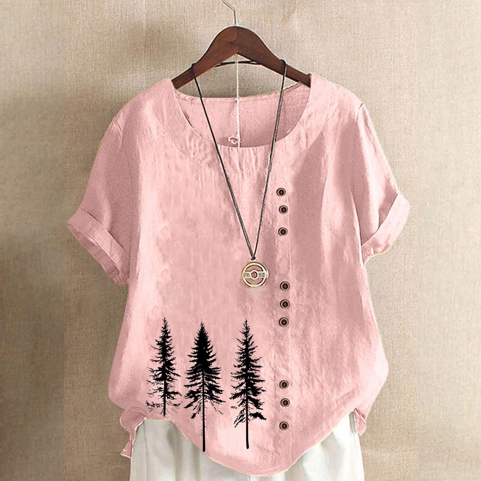 Pink cotton shirt summer blouse women top