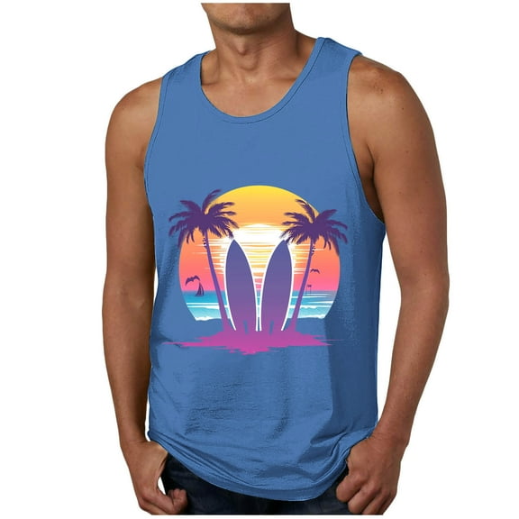 Blczomt Sleeveless Mens Tank Tops Gym Tees Graphic Beach Blue Muscle Workout Tank Tops