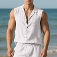 thumbnail image 1 of Blczomt Sleeveless Mens Tank Tops under $5 Casual Summer Linen Shirt White Lapel Button Up Plain Shirts, 1 of 9