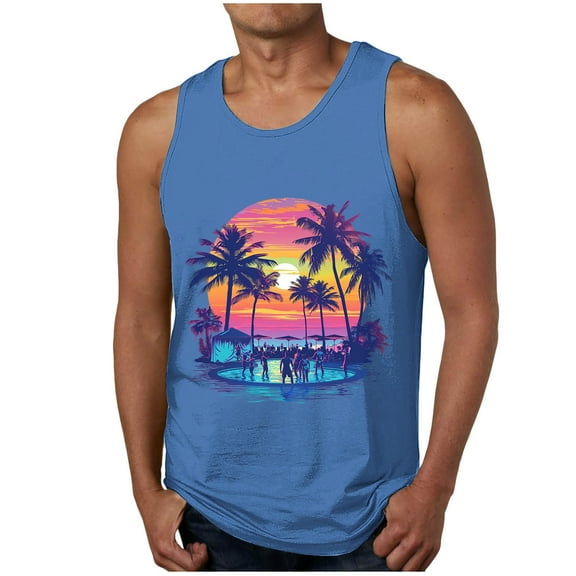 Blczomt Sleeveless Shirt Men Gym Tees Workout Blue Graphic Muscle Beach Men Fashion