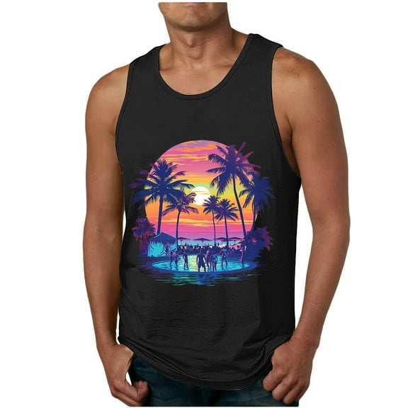 Blczomt Sleeveless T Shirts for Men Gym Tees Graphic Beach Muscle Workout Black Tank