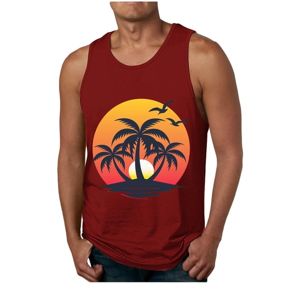 Blczomt Sleeveless T Shirts for Men Gym Tees Red Graphic Workout Beach Muscle Men Clothing