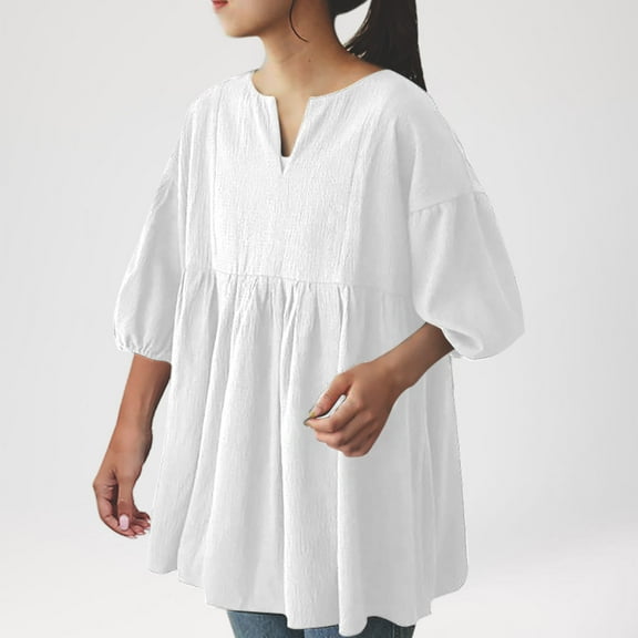 Blczomt Spring Summer Short Sleeve Tops for Women Peplum Plain Shirts Casual White Ruffle Hem Loose Shirts for Women