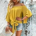 thumbnail image 1 of Blczomt Spring Tops for Women 2025 Dressy Casual Summer Off Shoulder Tops Lace Tie Front Yellow Womens Plus Size Blouses, 1 of 6