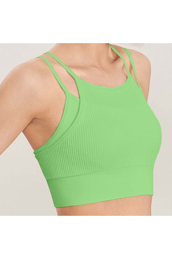 Strappy Women Sports Bra Criss Cross Back Yoga Longline Spaghetti Straps Bras