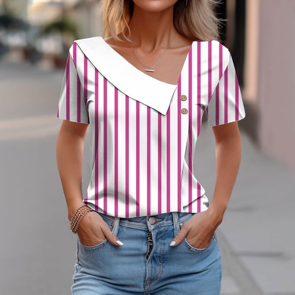 Blczomt Striped Womens Tops Summer Spring Dressy Casual Shirts Formal Pink Button Work Womens Shirts