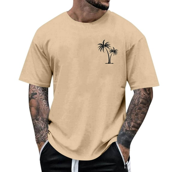 Blczomt Summer Beach Men T Shirts Casual Palm Tree Printed Graphic Tees Crew Neck Loose Yellow Short Sleeve Men's Fashion