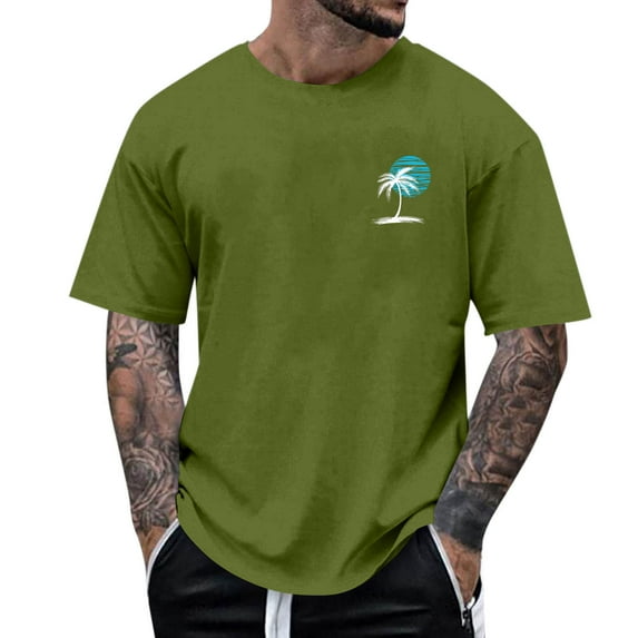 Blczomt Summer Beach Mens T Shirts Short Sleeve Crew Neck T Shirts Casual 2025 Loose Green Mens Tshirt