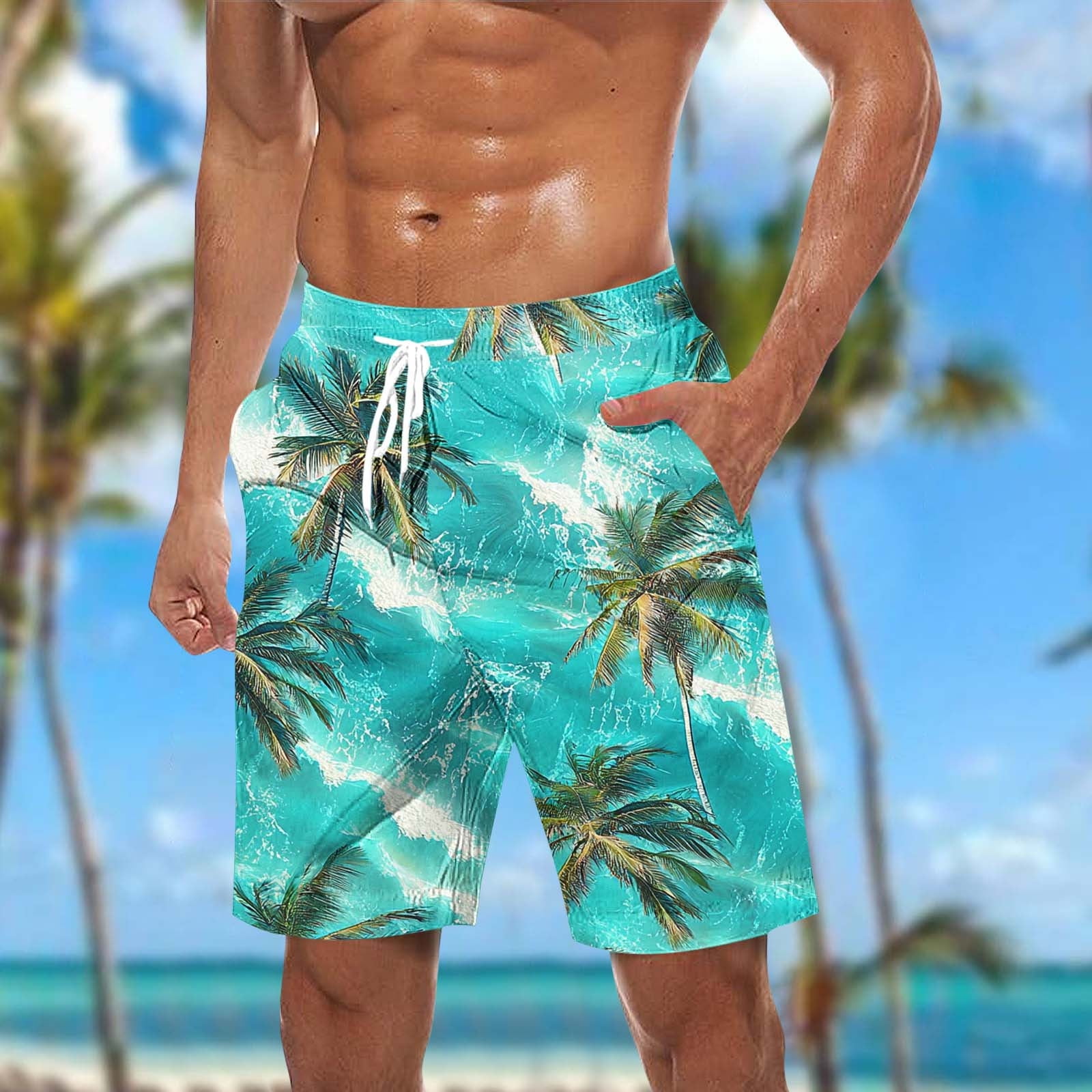 Blczomt Summer Beach Shorts for Men Casual Hawaiian Pockets Elastic ...