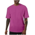thumbnail image 1 of Blczomt Summer Mens Casual Shirts Purple Regular-Fit Plain Shirt Big and Tall Crew Neck Oversized Men's Tops, 1 of 5