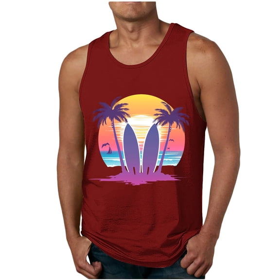 Blczomt Summer 2025!Mens Sleeveless T Shirts Gym Tees Beach Red Muscle Graphic Workout Tees