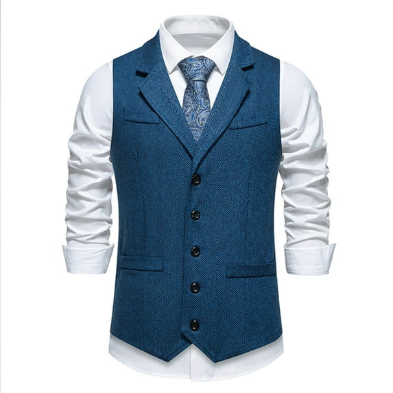 Blczomt Summer 2025!Mens Tops Wool Dress Suit Vest Blue Slim Fit Waistcoat Formal Tank Tops