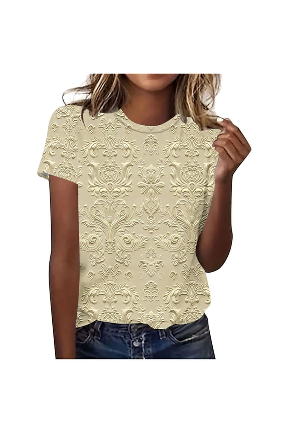 Summer Spring Tops for Women Short Sleeve Crew Neck T Shirts Floral Casual Plain Womens Tshirts