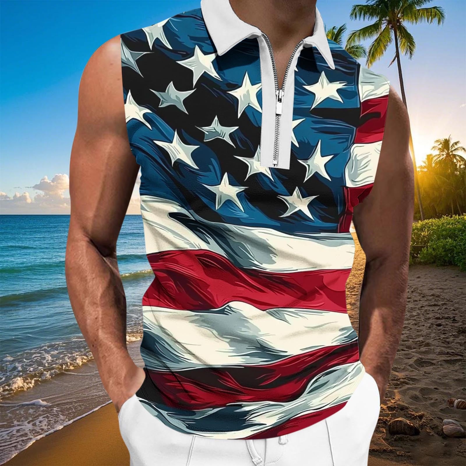 Blczomt Summer Tank Tops for Men Summer 4th Of July Tops Muscle Blue ...