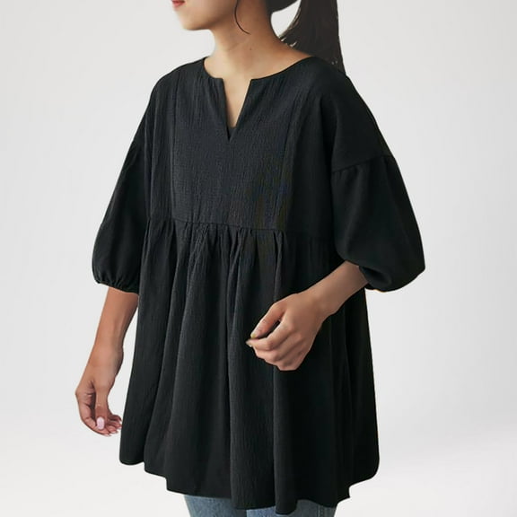 Blczomt Summer Tops for Women 2025 Plain Peplum Spring Shirts Black Loose Casual Ruffle Hem Plus Size Blouses for Women
